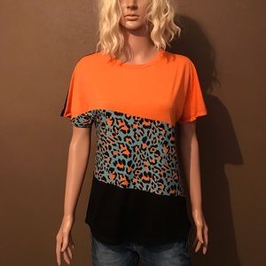 Orange, cheetah teal blouse